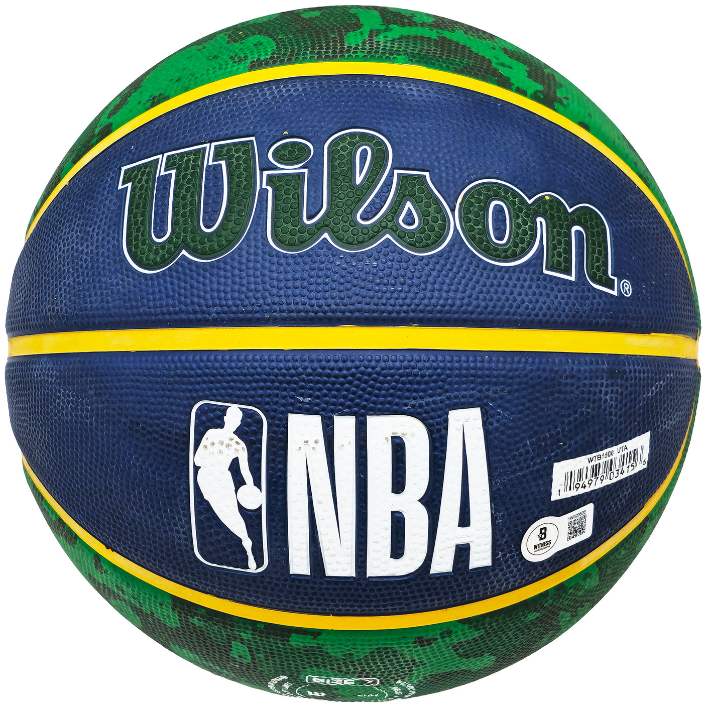 John Stockton Autographed Blue & Green Tie-dye Utah Jazz Logo Basketball Beckett BAS Witness Stock #224369