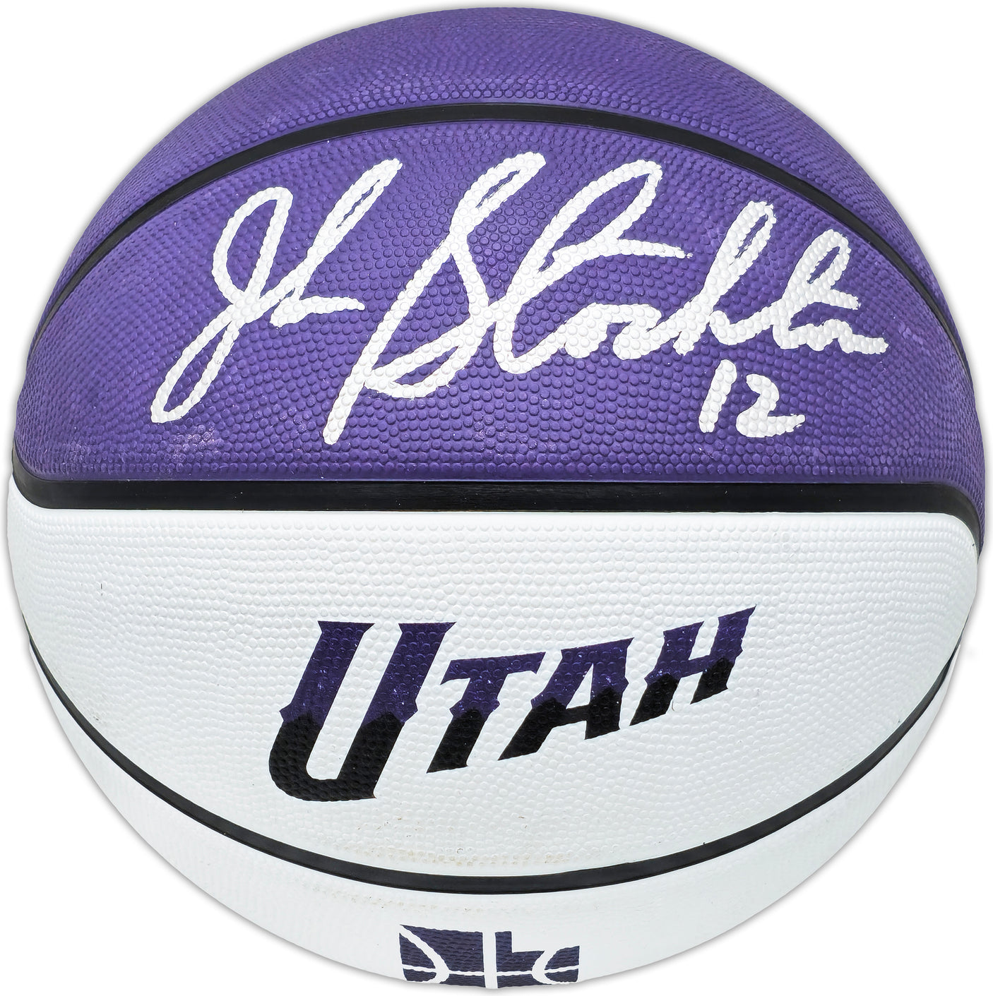 John Stockton Autographed Purple & White City Edition Basketball Utah Jazz Beckett BAS Witness Stock #224371