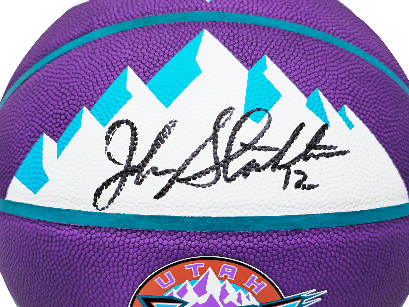 John Stockton Autographed Purple City Edition Basketball Utah Jazz With Mountains Beckett BAS Witness Stock #224372