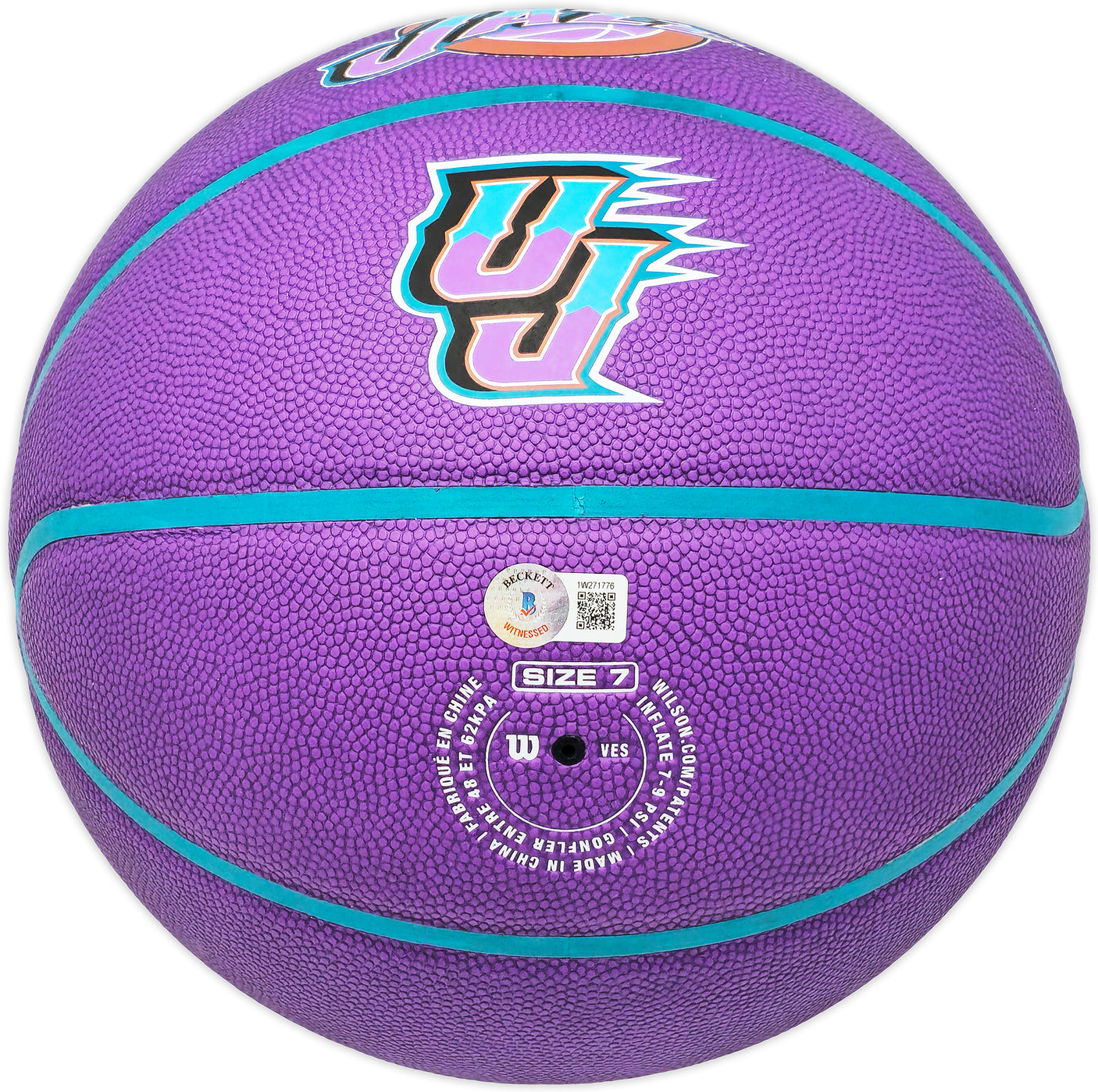 John Stockton Autographed Purple City Edition Basketball Utah Jazz With Mountains Beckett BAS Witness Stock #224372