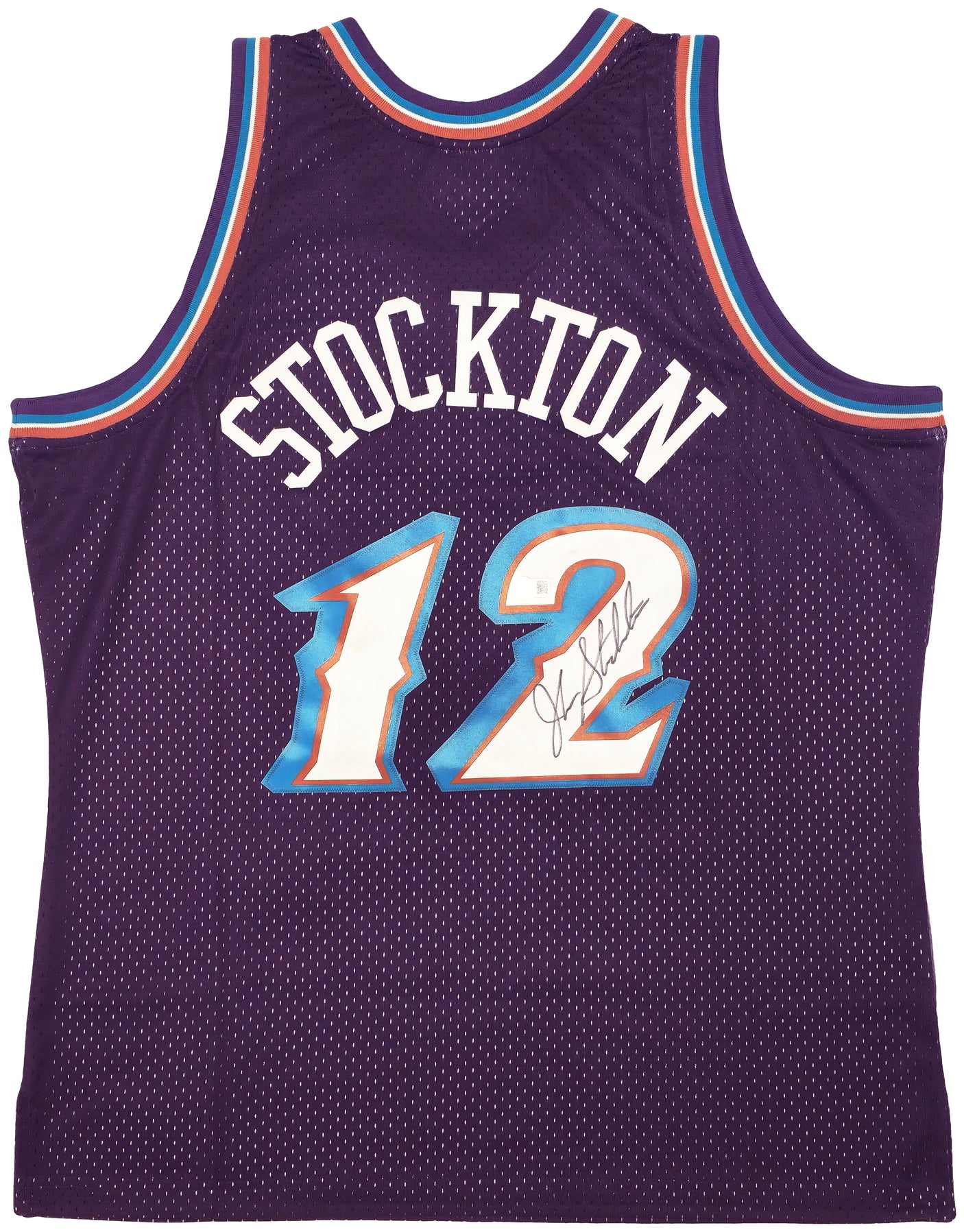Utah Jazz John Stockton Autographed Purple Authentic Mitchell & Ness 1996-97 Hardwood Classic Swingman Road Jersey Size XL Beckett BAS Witness Stock #224347