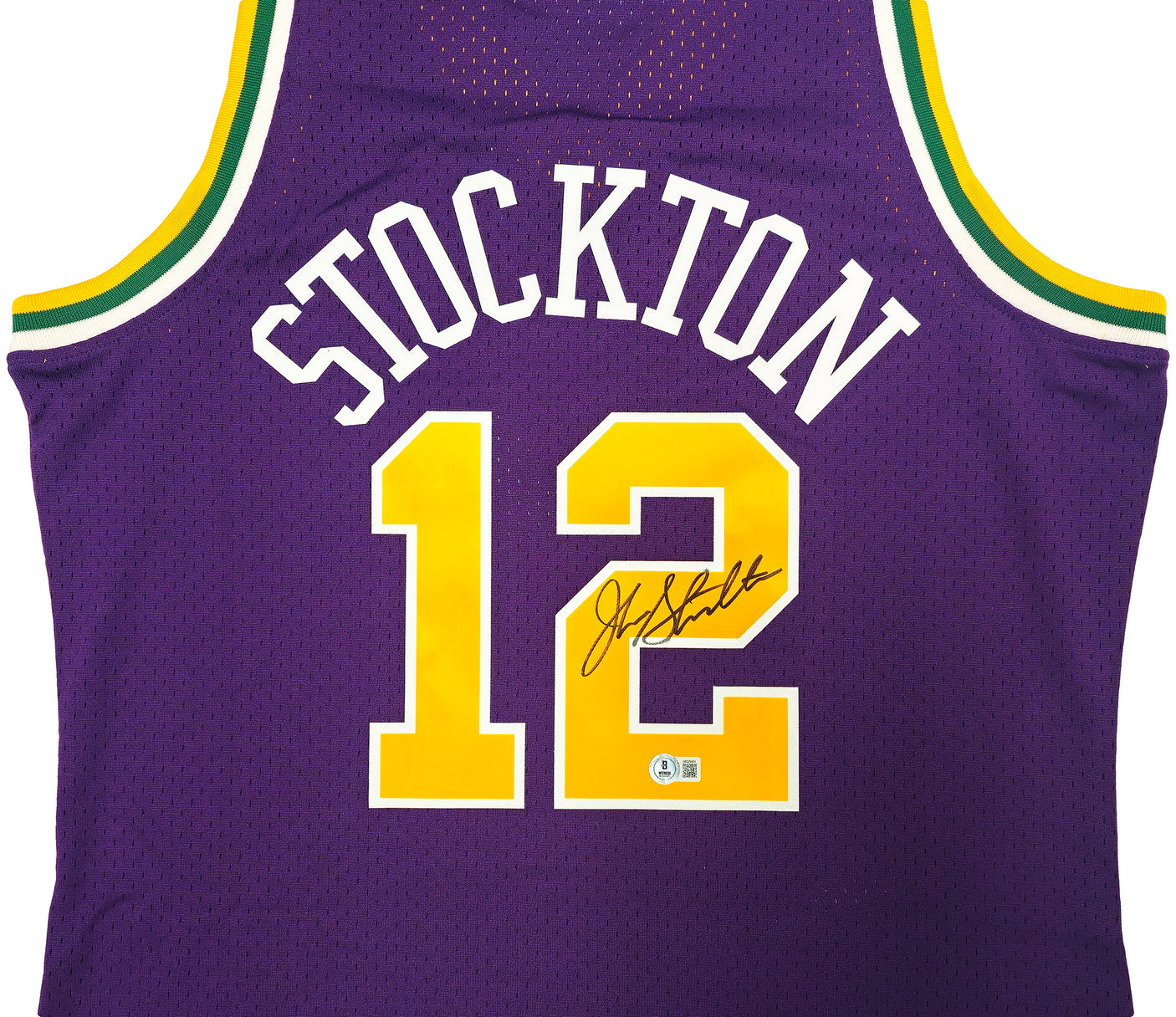 Utah Jazz John Stockton Autographed Purple Authentic Mitchell & Ness 1991-92 Hardwood Classic Swingman Jersey Size L Beckett BAS Witness Stock #224354