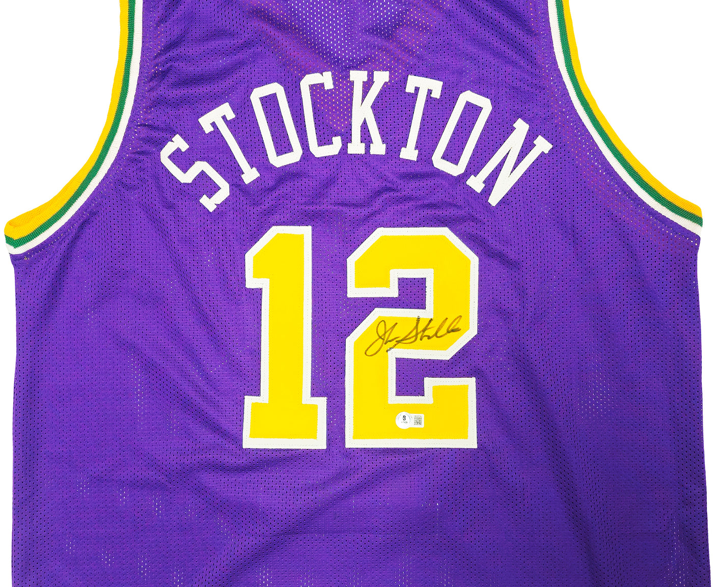 Utah Jazz John Stockton Autographed Purple Jersey Beckett BAS Witness Stock #224360