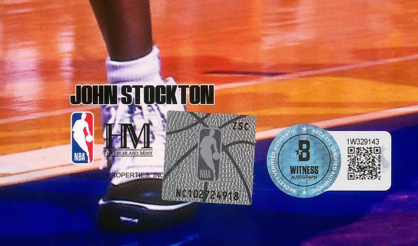 John Stockton Autographed 16x20 Photo Utah Jazz Beckett BAS Witness Stock #224365