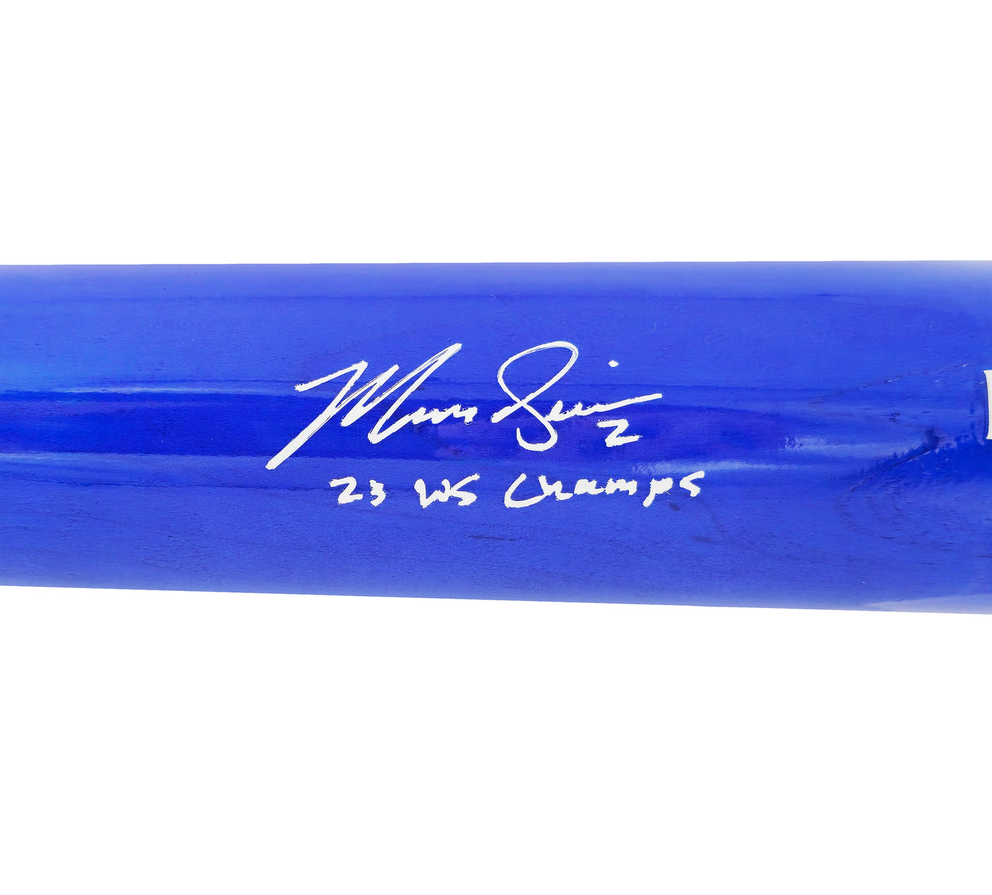 Marcus Semien Autographed Blue & White Marucci Player Model Baseball Bat Texas Rangers "23 WS Champs" Beckett BAS Witness Stock #224398