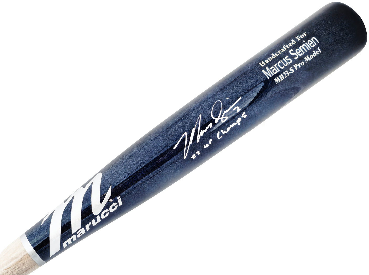 Marcus Semien Autographed Navy & Grey Marucci Player Model Baseball Bat Texas Rangers "23 WS Champs" Beckett BAS Witness Stock #224401