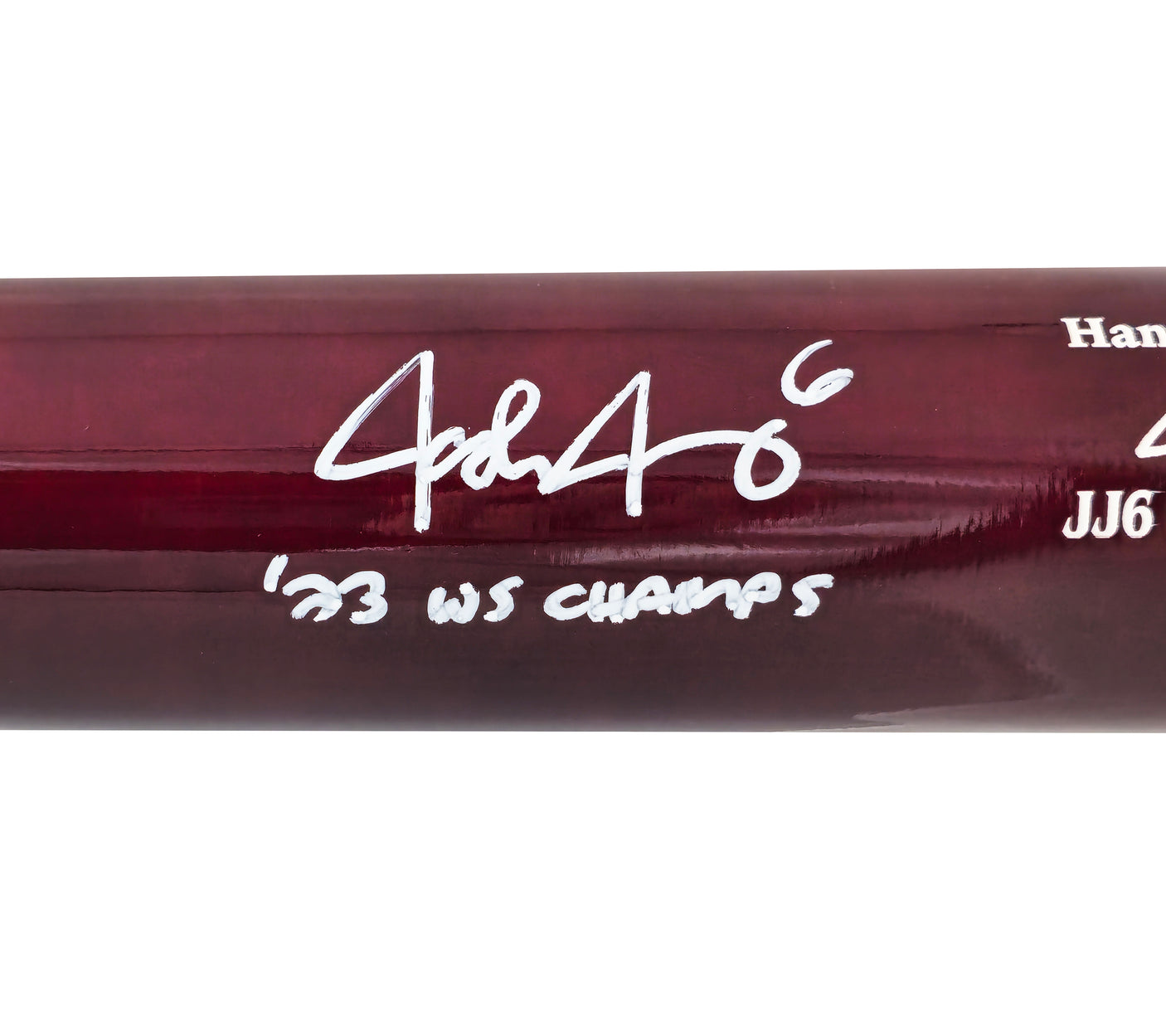 Josh Jung Autographed Maroon & Navy Marucci Player Model Baseball Bat Texas Rangers "23 WS Champs" Beckett BAS Witness Stock #224406