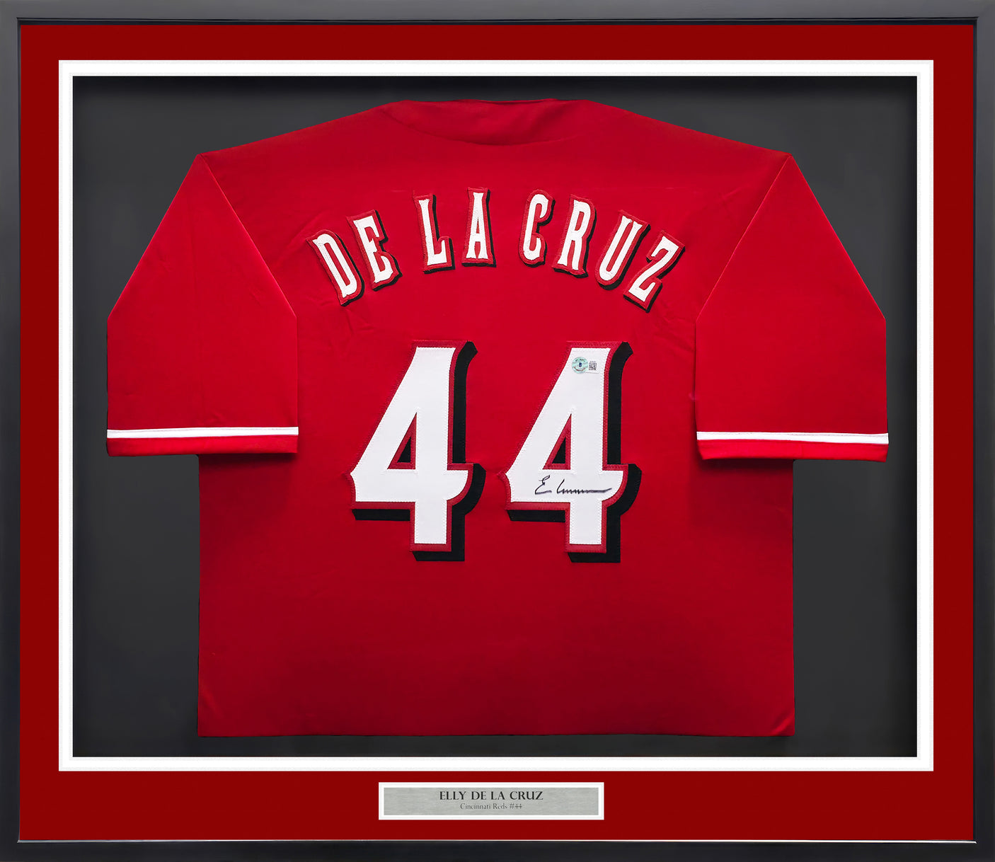 Cincinnati Reds Elly De La Cruz Autographed Framed Red Jersey Beckett BAS QR Stock #239066