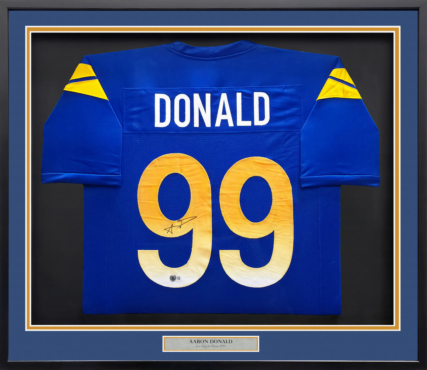 Los Angeles Rams Aaron Donald Autographed Framed Blue Jersey Beckett BAS Witness Stock #239063