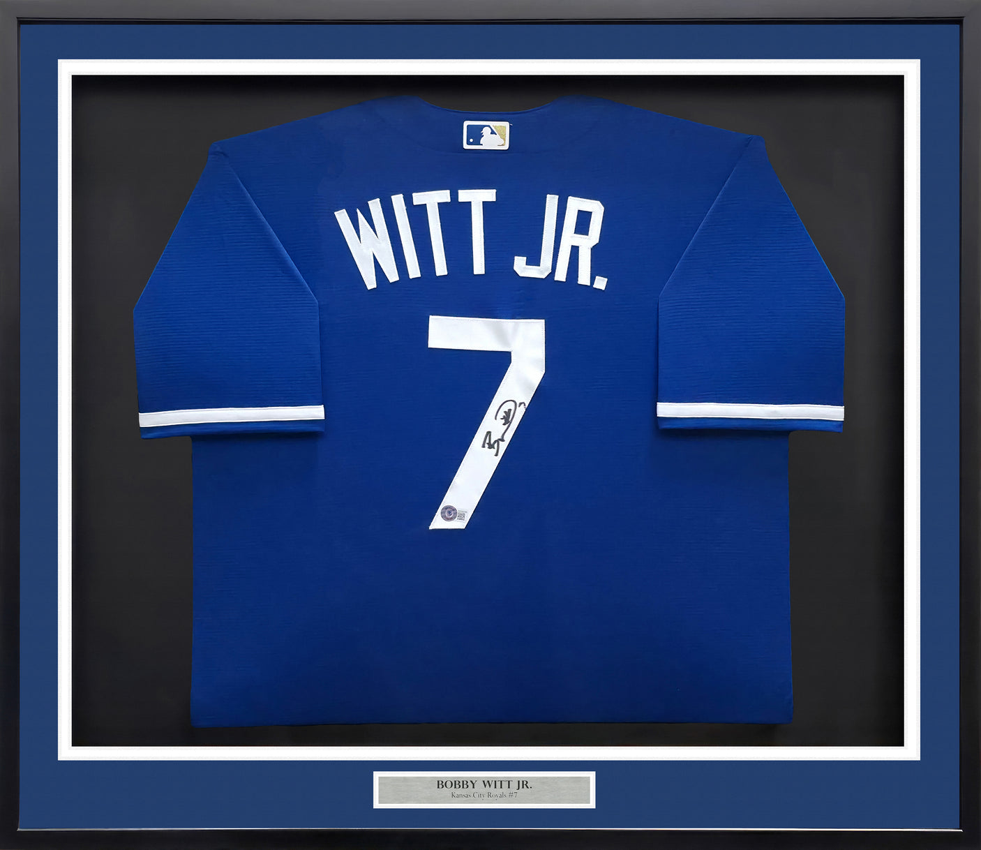 Kansas City Royals Bobby Witt Jr. Autographed Framed Blue Nike Jersey Beckett BAS Witness Stock #239067