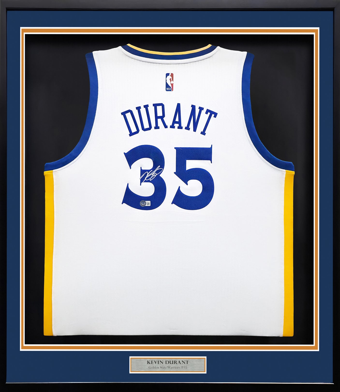 Golden State Warriors Kevin Durant Autographed Framed White Adidas Swingman Jersey Beckett BAS QR Stock #239069