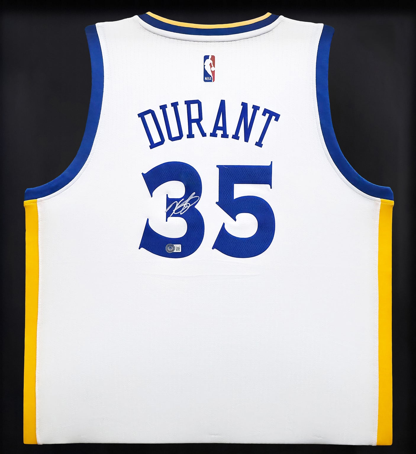 Golden State Warriors Kevin Durant Autographed Framed White Adidas Swingman Jersey Beckett BAS QR Stock #239069