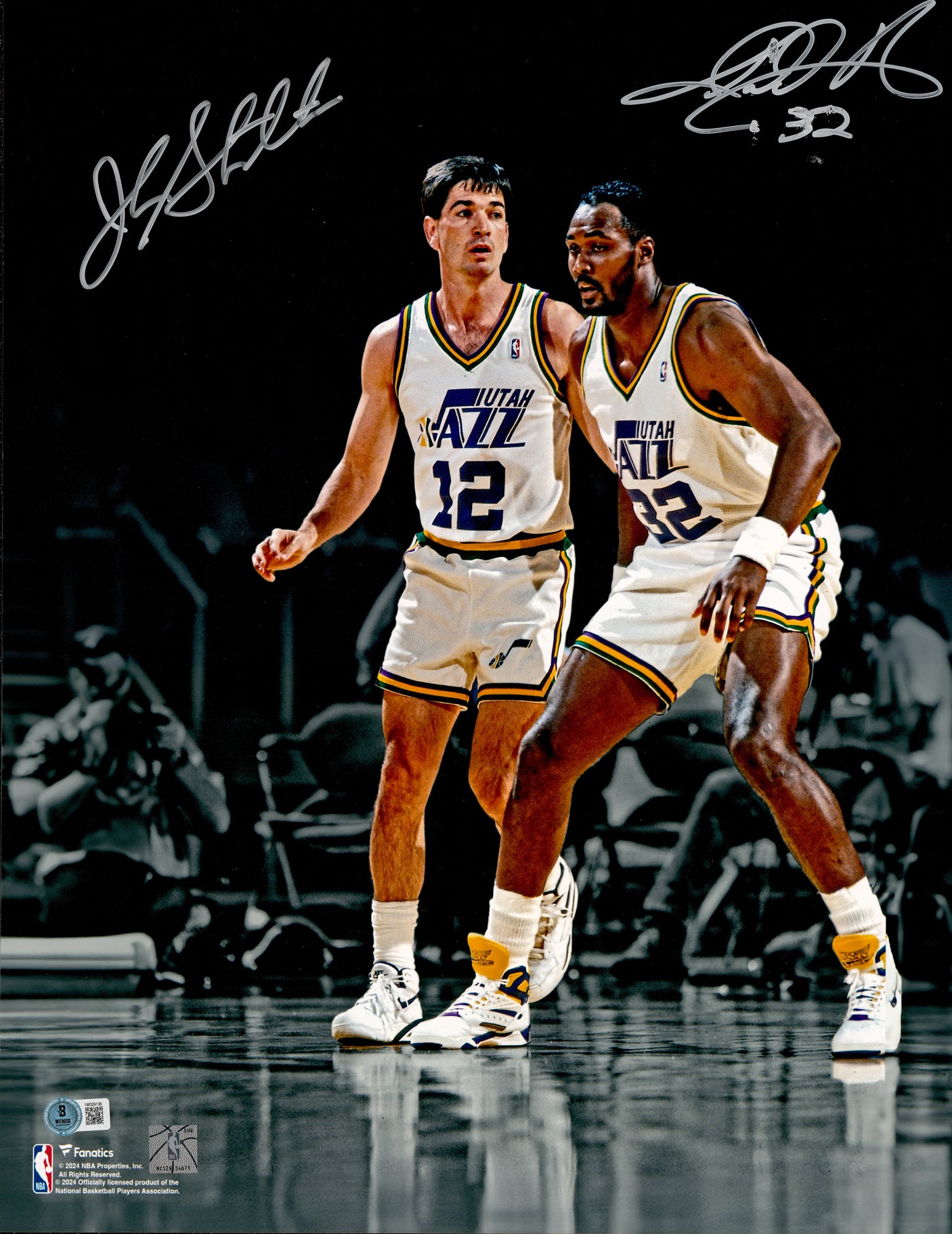 John Stockton & Karl Malone Autographed 16x20 Photo Utah Jazz (Smudged) Beckett BAS Witness #1W329136