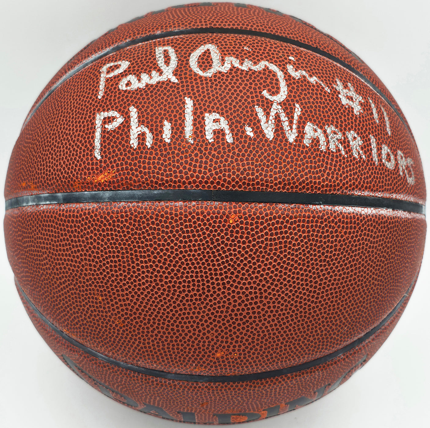 Paul Arizin Autographed Spalding Leather Basketball Philadelphia Warriors "#11 Phila. Warriors" Beckett BAS QR #BR88746