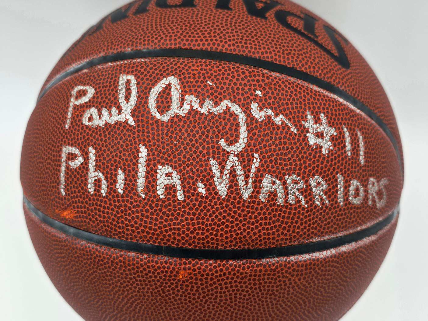 Paul Arizin Autographed Spalding Leather Basketball Philadelphia Warriors "#11 Phila. Warriors" Beckett BAS QR #BR88746