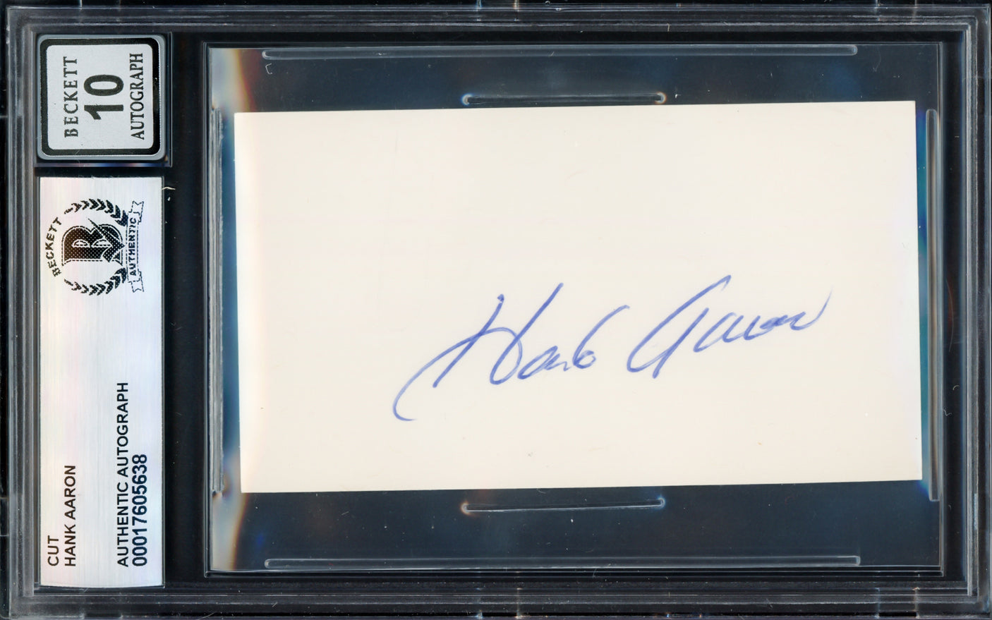 Hank Aaron Autographed 2x3.5 Cut Signature Atlanta Braves Auto Grade Gem Mint 10 Beckett BAS #17605638