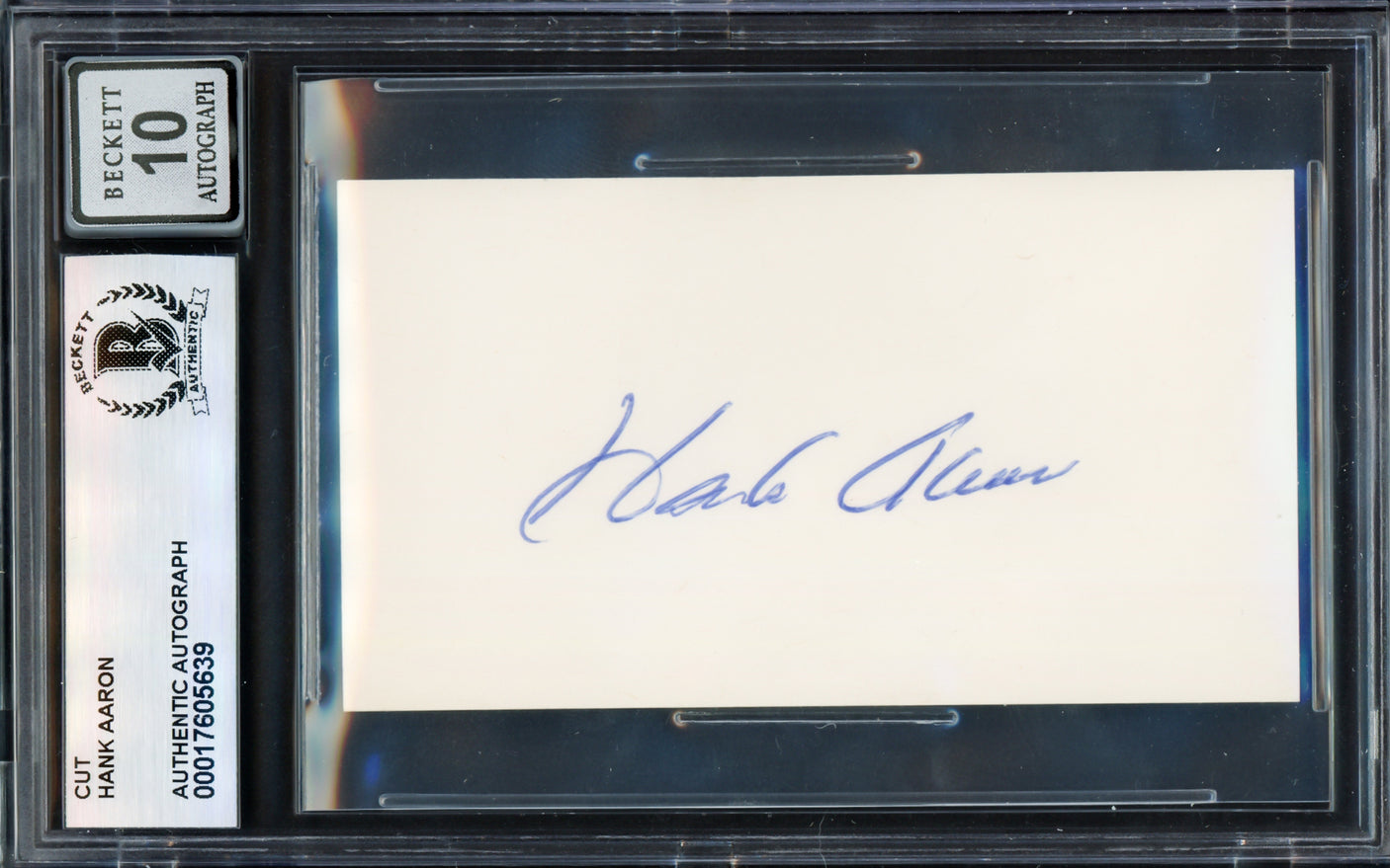 Hank Aaron Autographed 2x3.5 Cut Signature Atlanta Braves Auto Grade Gem Mint 10 Beckett BAS #17605639