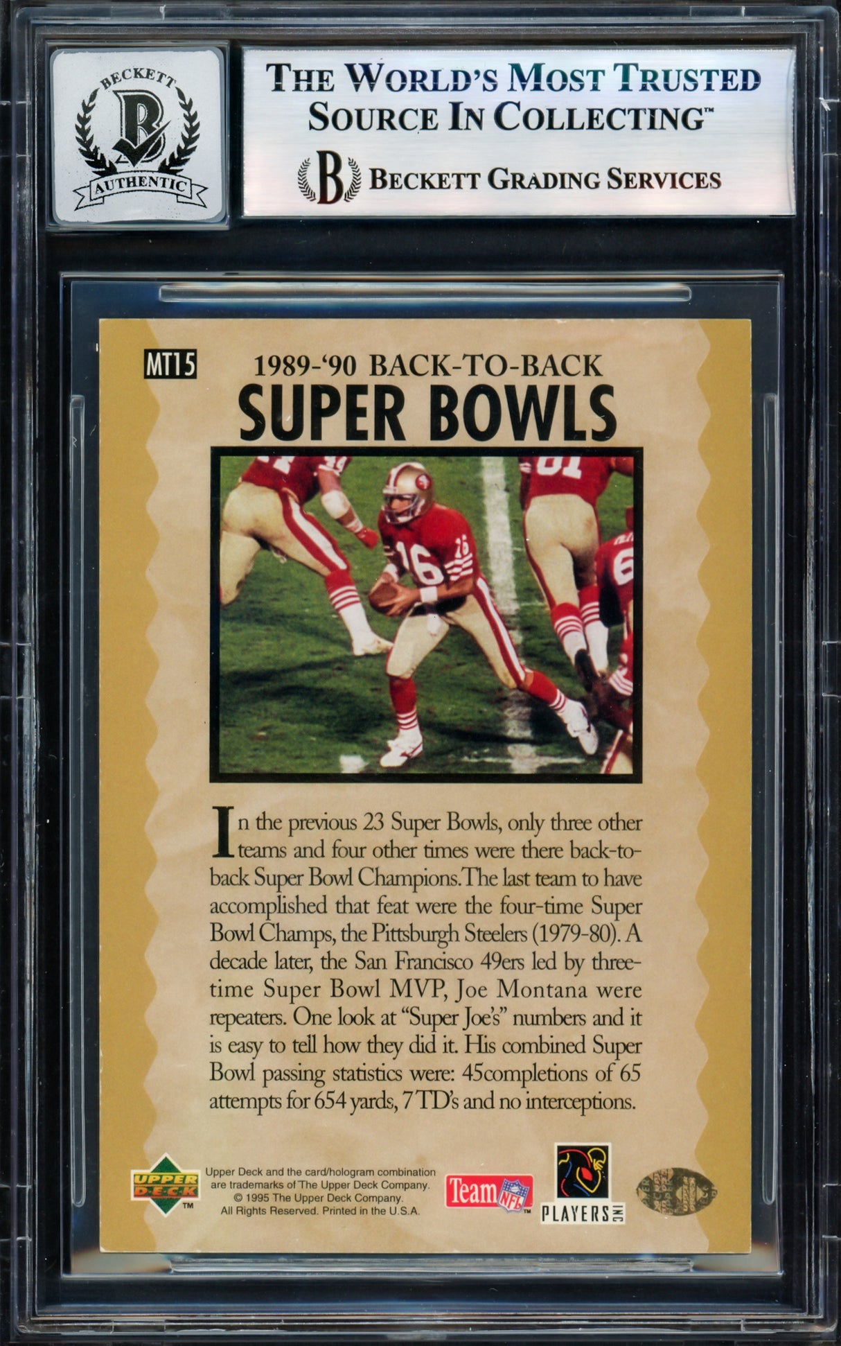 Joe Montana Autographed 1995 Upper Deck Card #MT15 San Francisco 49ers Auto Grade Gem Mint 10 Beckett BAS #17604103