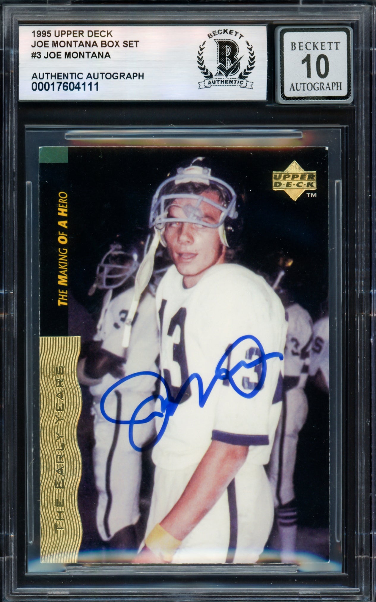 Joe Montana Autographed 1995 Upper Deck Card #3 San Francisco 49ers Auto Grade Gem Mint 10 Beckett BAS #17604111