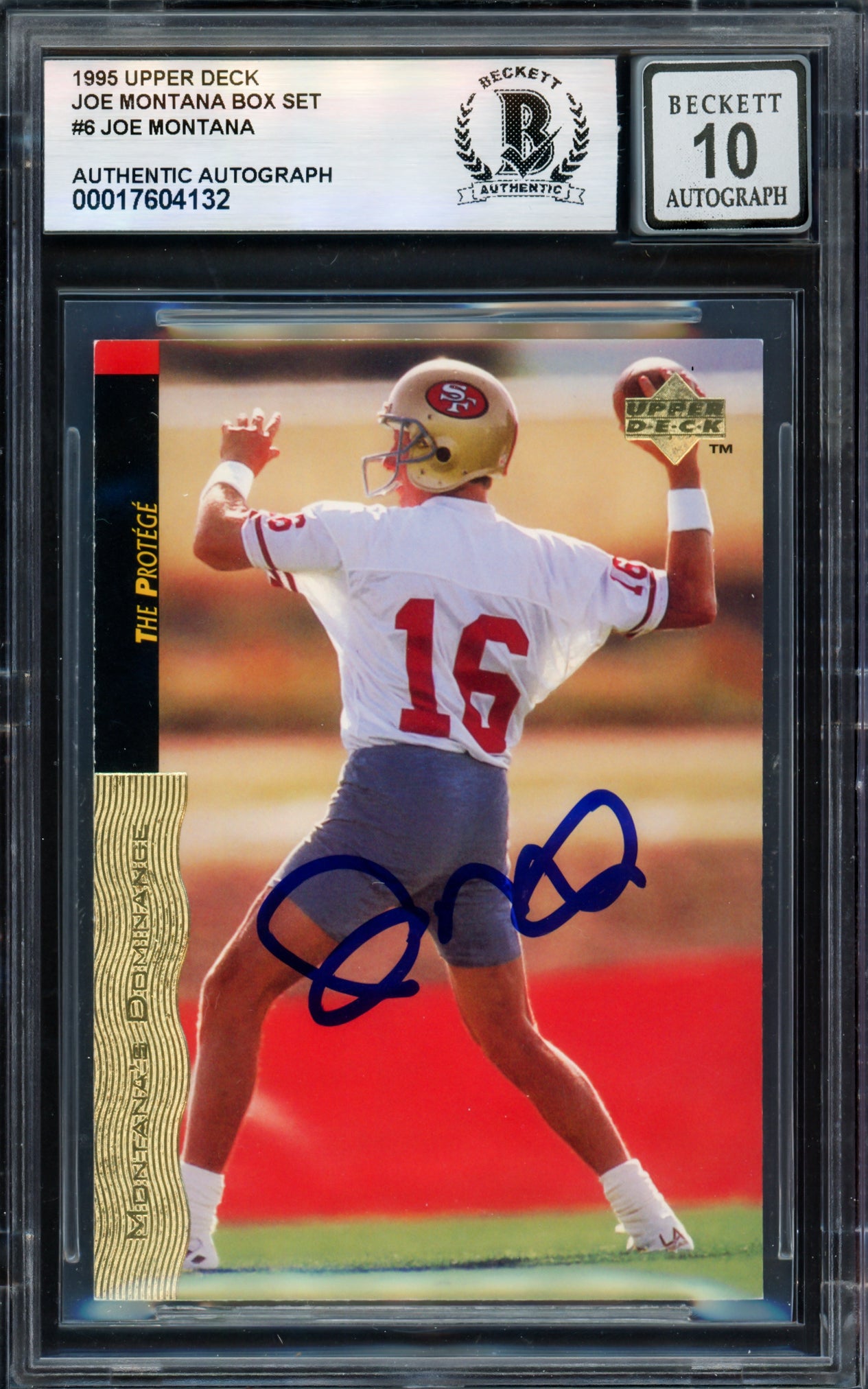 Joe Montana Autographed 1995 Upper Deck Card #6 San Francisco 49ers Auto Grade Gem Mint 10 Beckett BAS #17604132