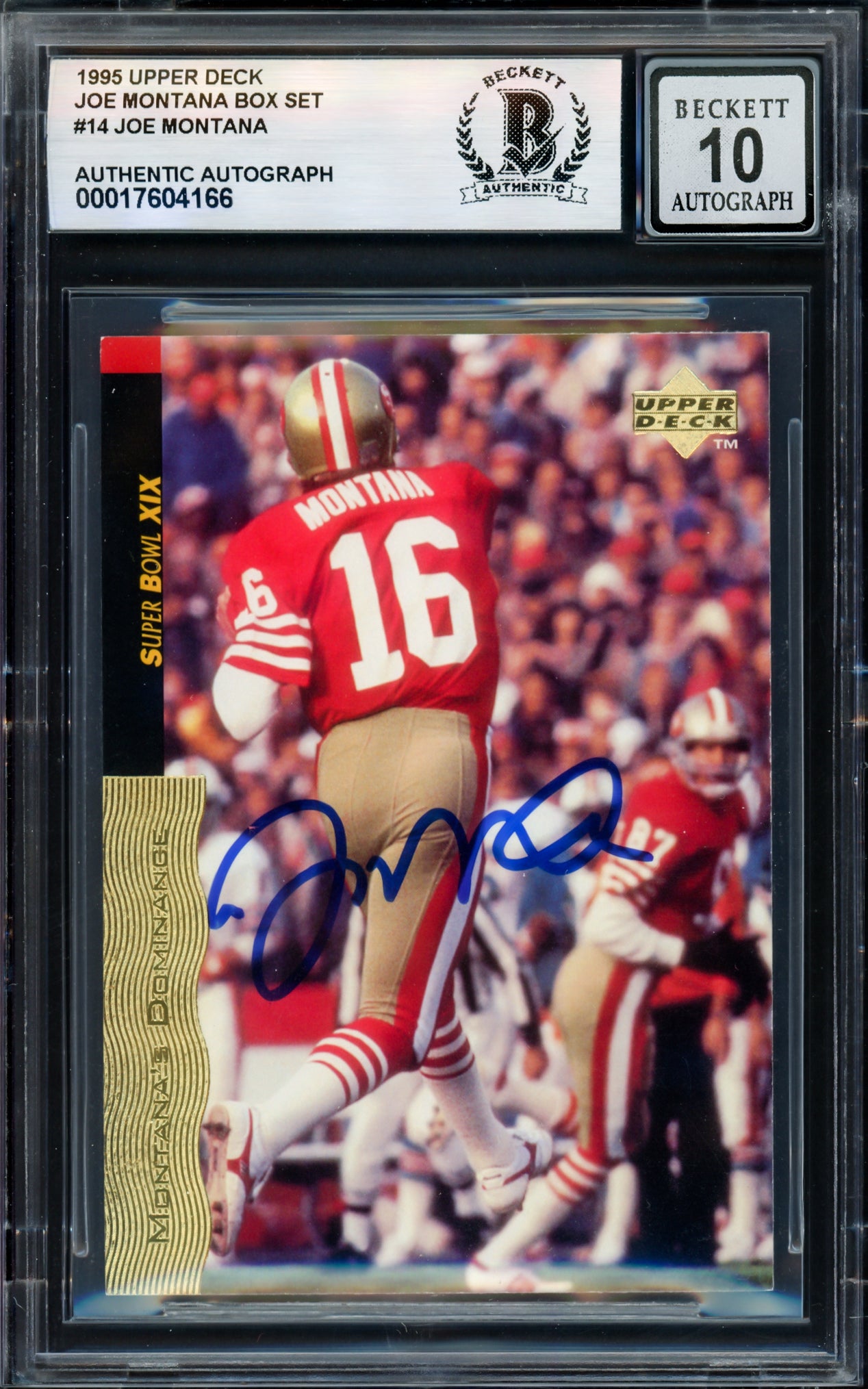 Joe Montana Autographed 1995 Upper Deck Card #14 San Francisco 49ers Auto Grade Gem Mint 10 Beckett BAS #17604166