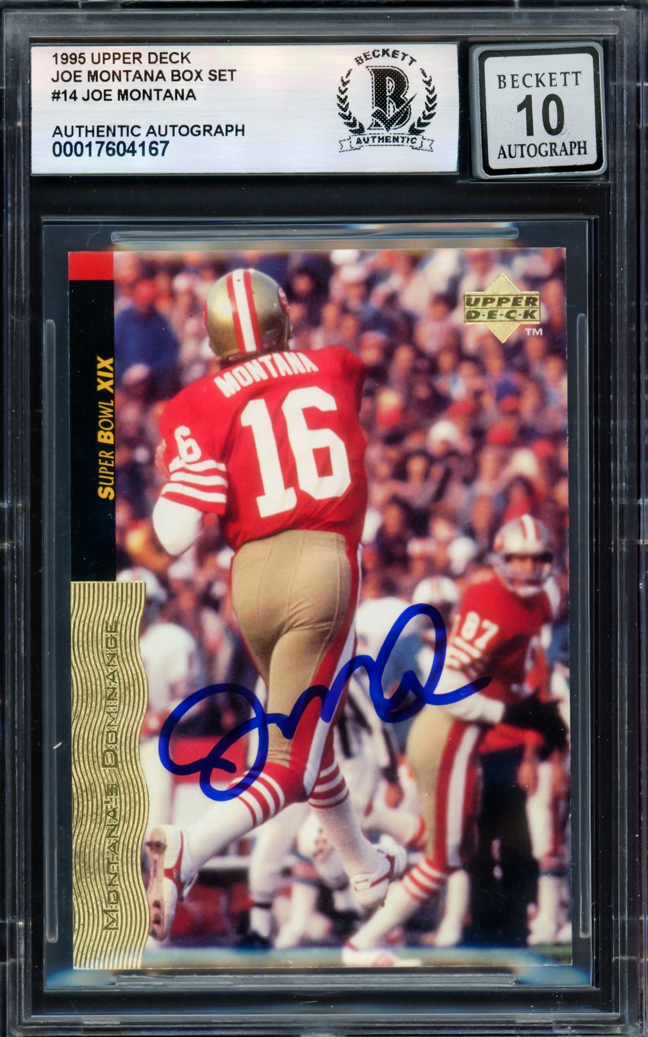 Joe Montana Autographed 1995 Upper Deck Card #14 San Francisco 49ers Auto Grade Gem Mint 10 Beckett BAS #17604167