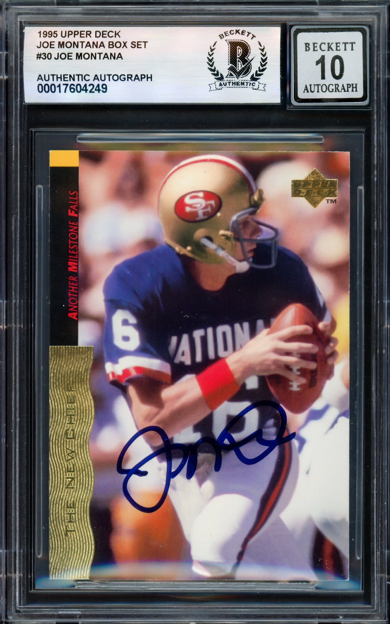 Joe Montana Autographed 1995 Upper Deck Card #30 San Francisco 49ers Auto Grade Gem Mint 10 Beckett BAS #17604249