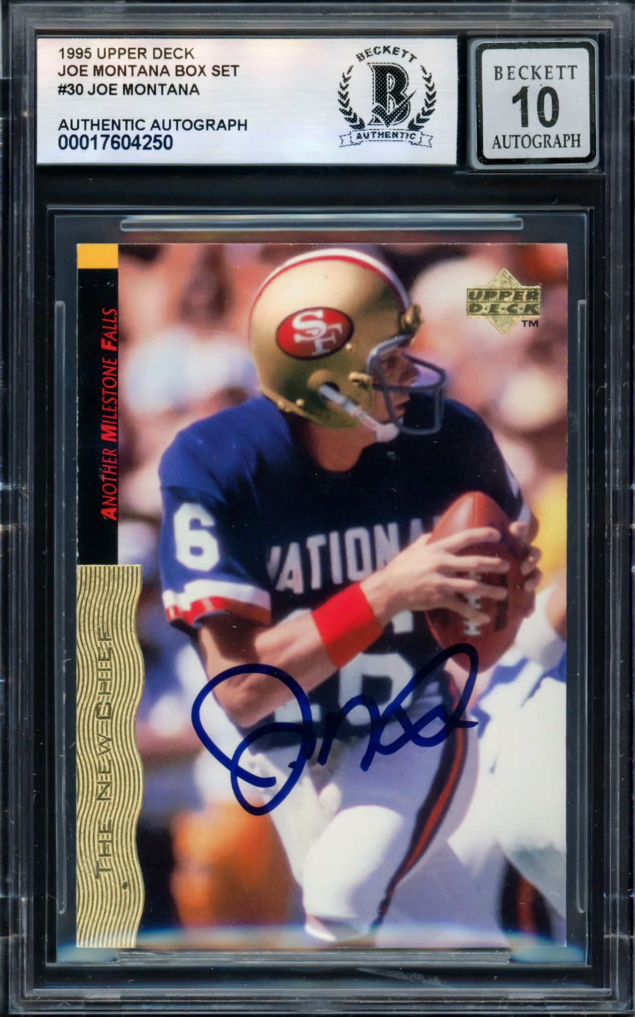 Joe Montana Autographed 1995 Upper Deck Card #30 San Francisco 49ers Auto Grade Gem Mint 10 Beckett BAS #17604250