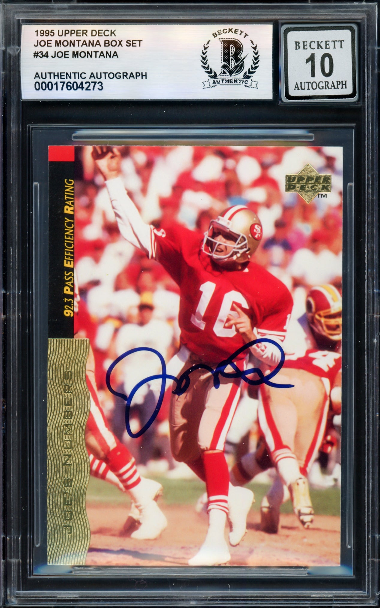 Joe Montana Autographed 1995 Upper Deck Card #34 San Francisco 49ers Auto Grade Gem Mint 10 Beckett BAS #17604273