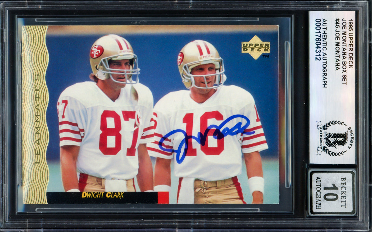 Joe Montana Autographed 1995 Upper Deck Card #45 San Francisco 49ers Auto Grade Gem Mint 10 Beckett BAS #17604312