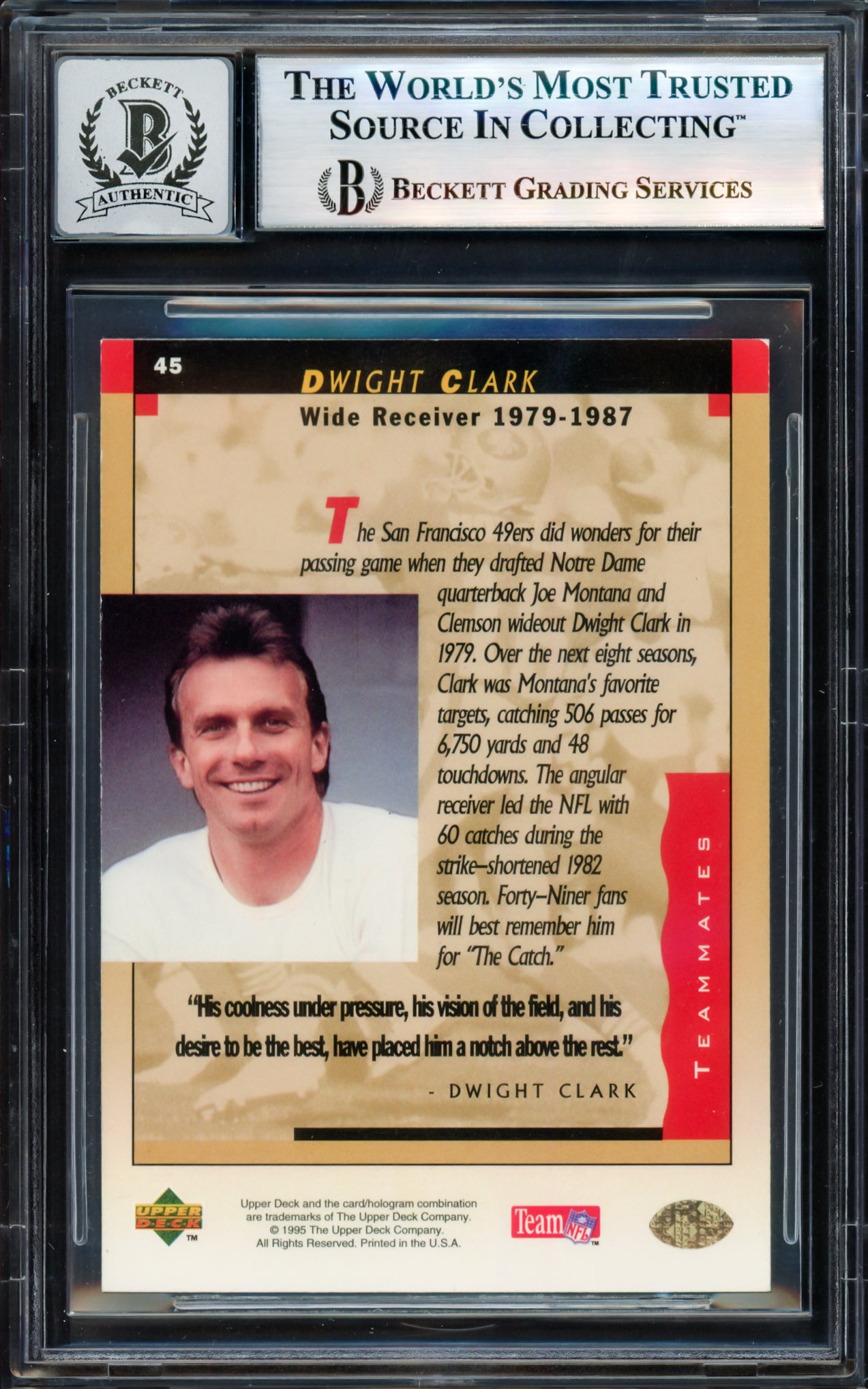 Joe Montana Autographed 1995 Upper Deck Card #45 San Francisco 49ers Auto Grade Gem Mint 10 Beckett BAS #17604311