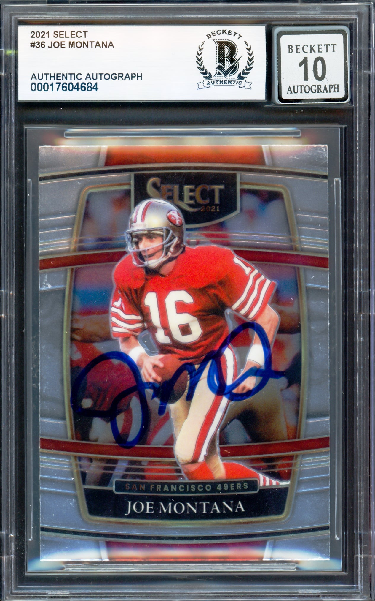Joe Montana Autographed 2021 Select Card #36 San Francisco 49ers Auto Grade Gem Mint 10 Beckett BAS #17604684