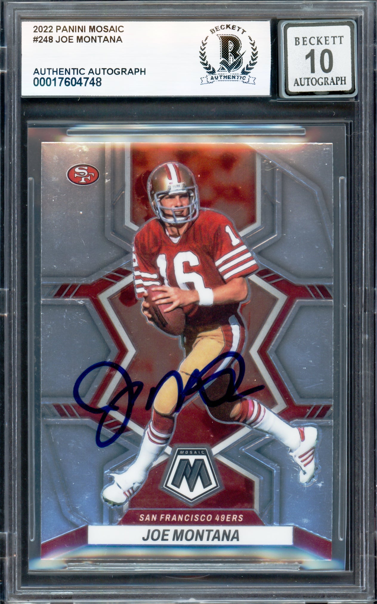 Joe Montana Autographed 2022 Panini Mosaic Card #248 San Francisco 49ers Auto Grade Gem Mint 10 Beckett BAS #17604748