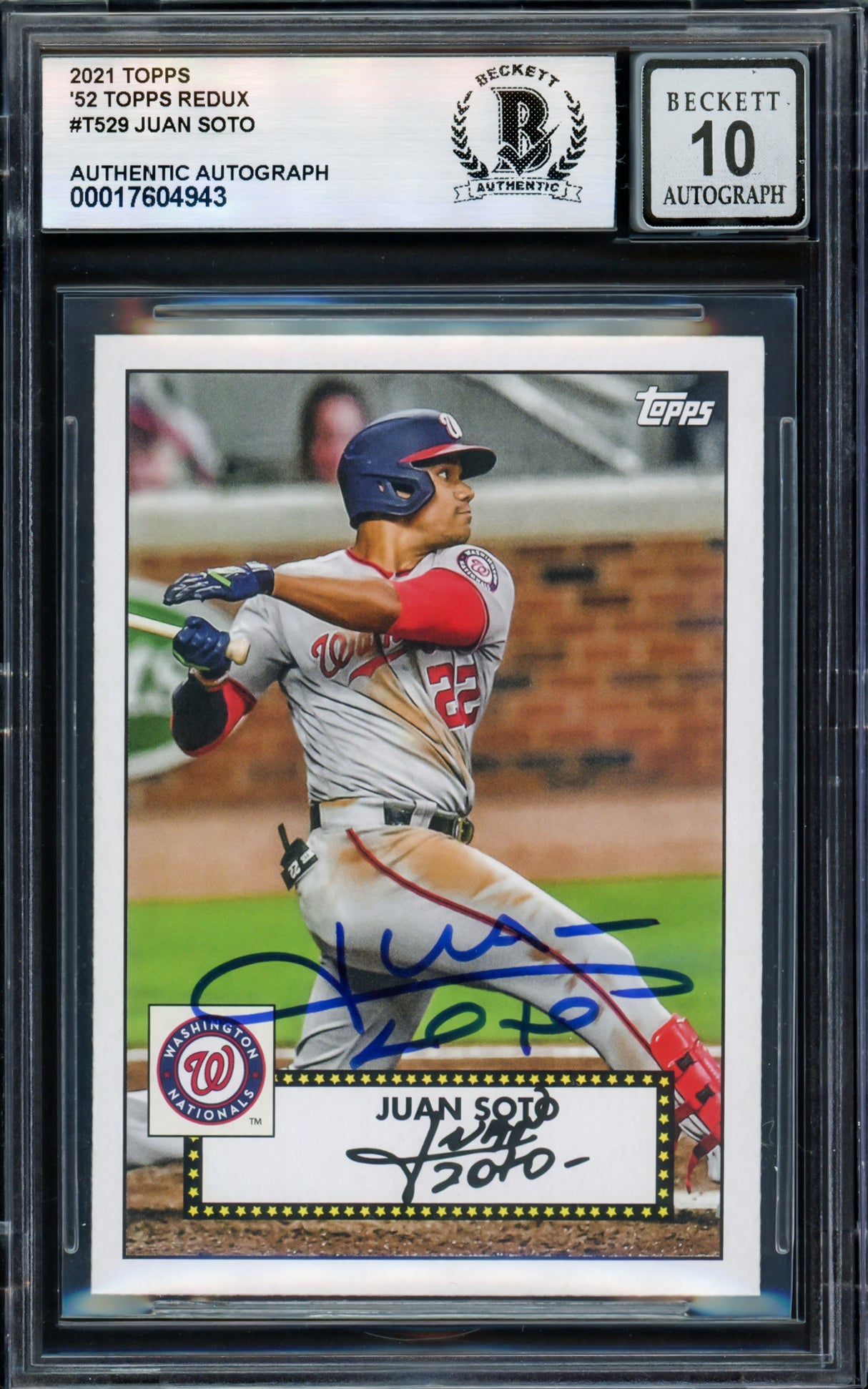 Juan Soto Autographed 2021 Topps 1952 Redux Card #T52-9 Washington Nationals Auto Grade Gem Mint 10 Beckett BAS #17604943