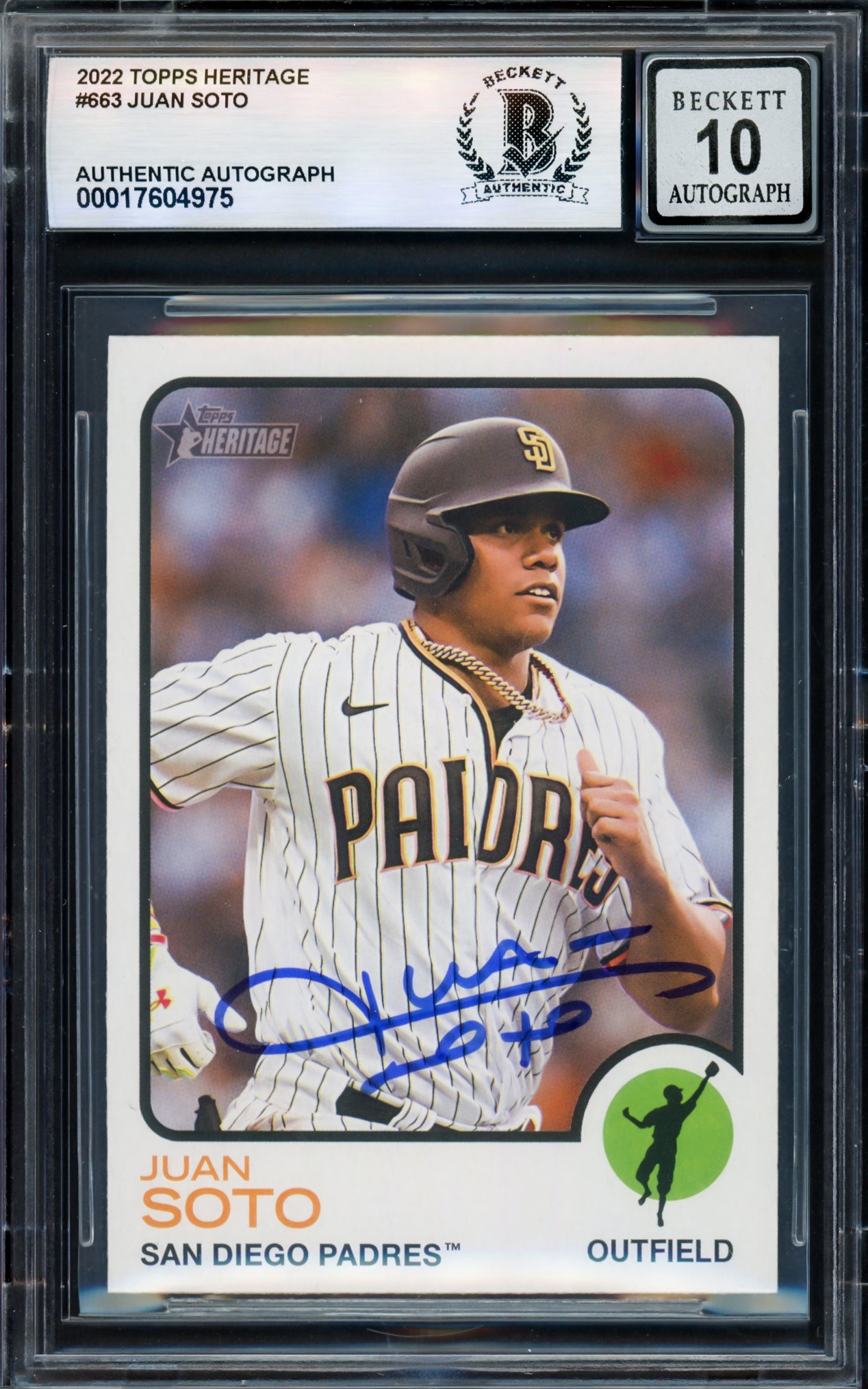 Juan Soto Autographed 2023 Topps Heritage Card #663 San Diego Padres Auto Grade Gem Mint 10 Beckett BAS #17604975
