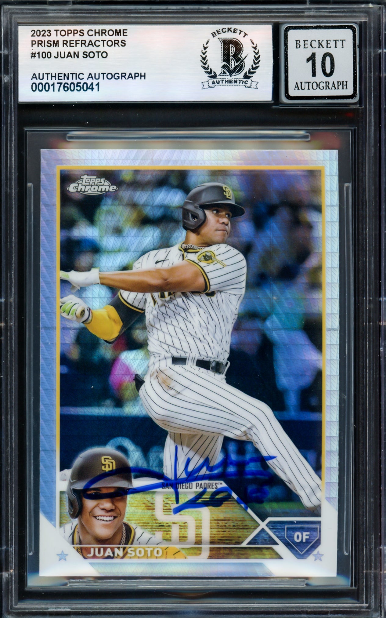 Juan Soto Autographed 2023 Topps Chrome Prism Refractor Card #100 San Diego Padres Auto Grade Gem Mint 10 Beckett BAS #17605041