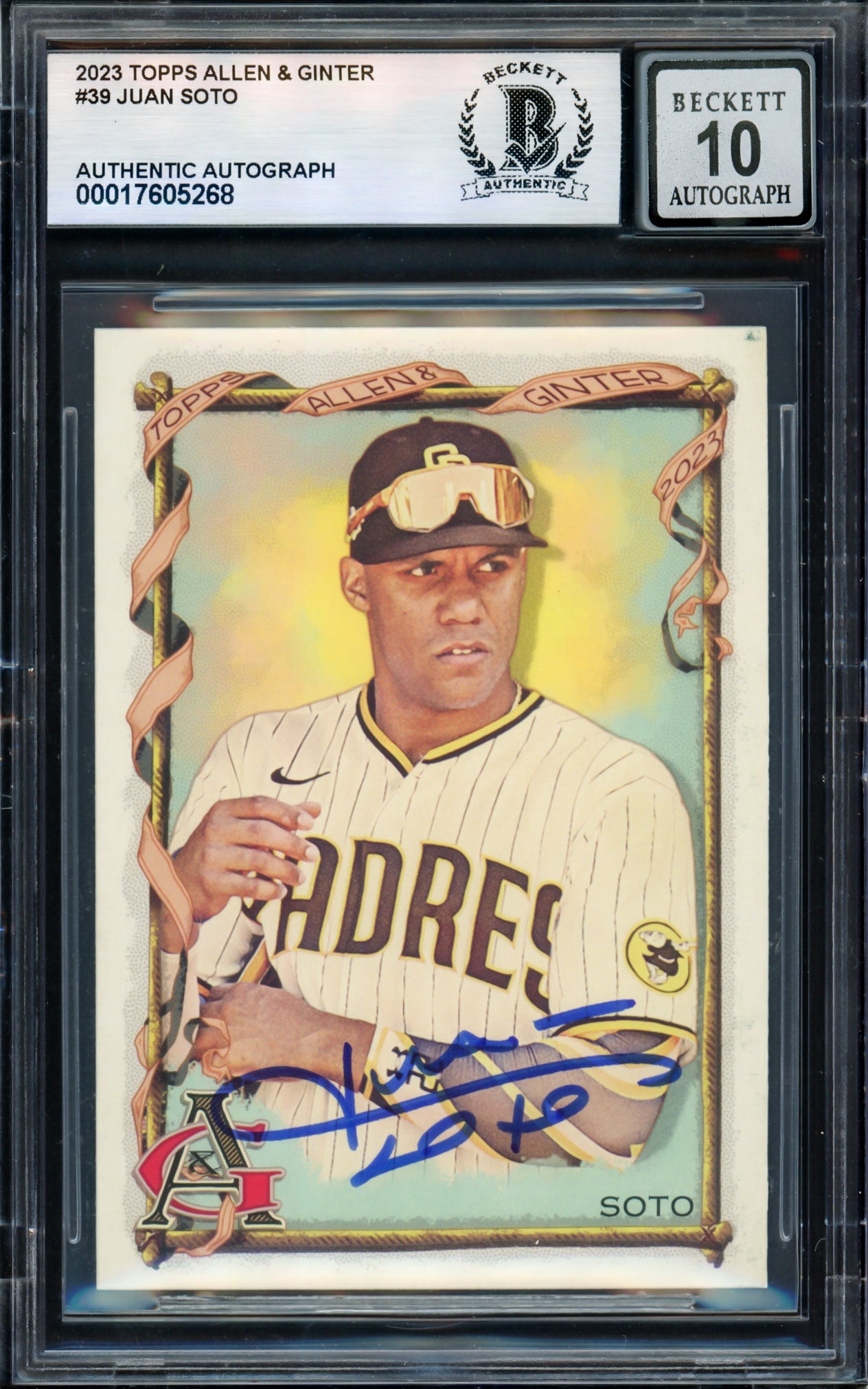Juan Soto Autographed 2023 Topps Allen & Ginter Card #39 San Diego Padres Auto Grade Gem Mint 10 Beckett BAS #17605268