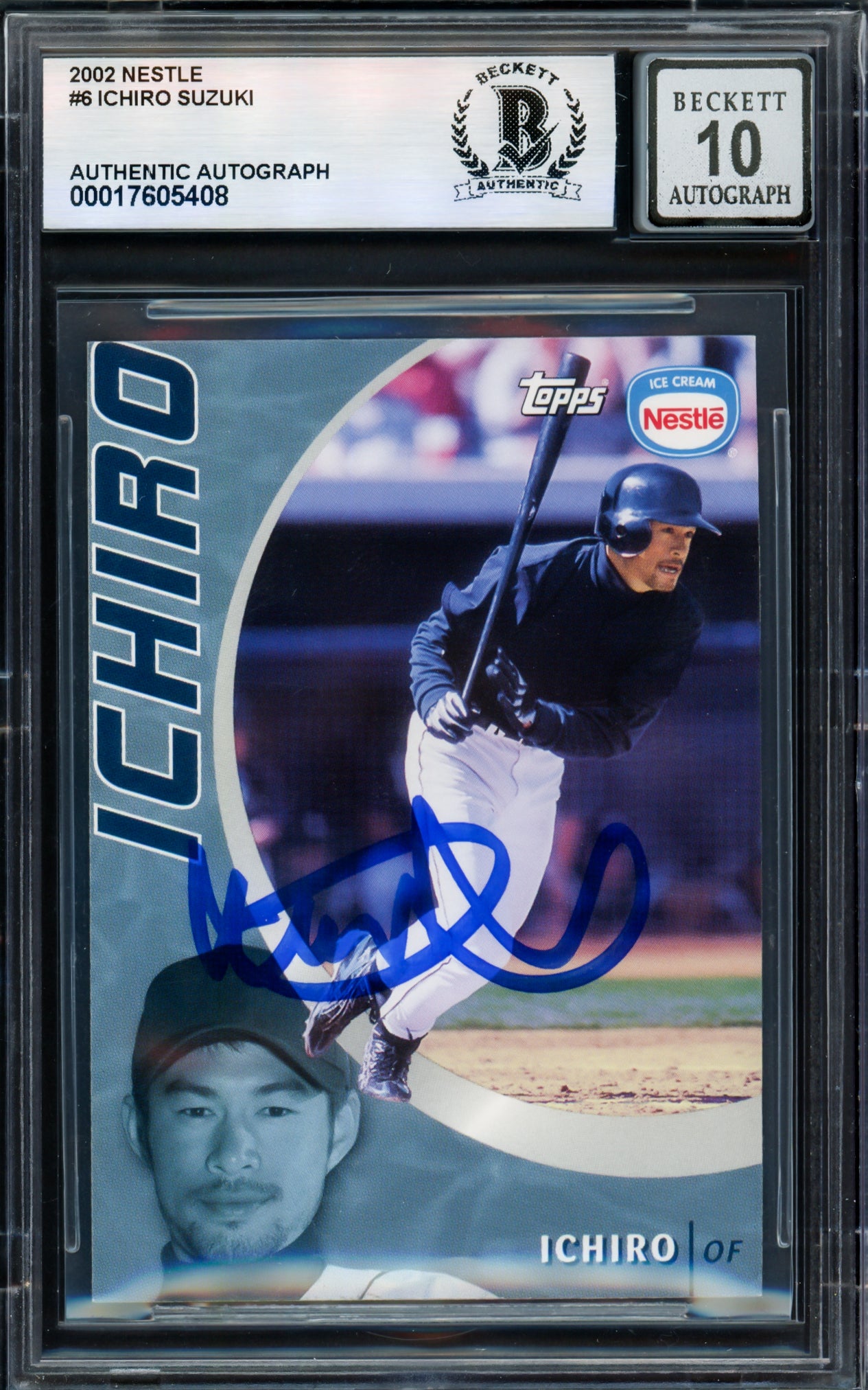 Ichiro Suzuki Autographed 2002 Topps Nestle Card #6 Seattle Mariners Auto Grade Gem Mint 10 Beckett BAS #17605408