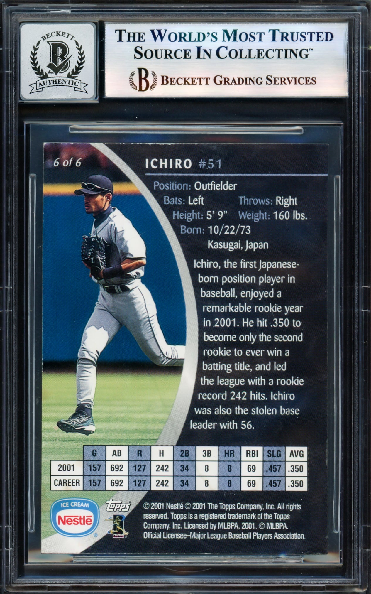 Ichiro Suzuki Autographed 2002 Topps Nestle Card #6 Seattle Mariners Auto Grade Gem Mint 10 Beckett BAS #17605408