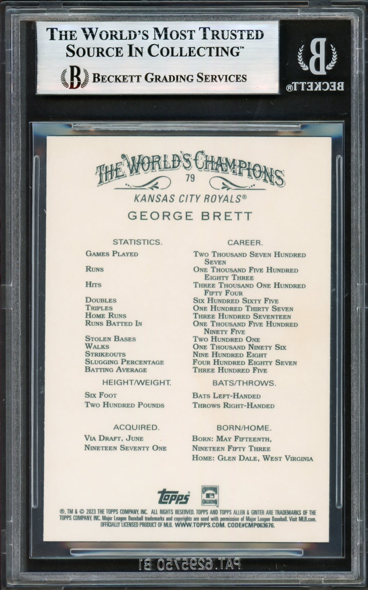 George Brett Autographed 2023 Topps Allen & Ginter Card #79 Kansas City Royals Beckett BAS #17605698