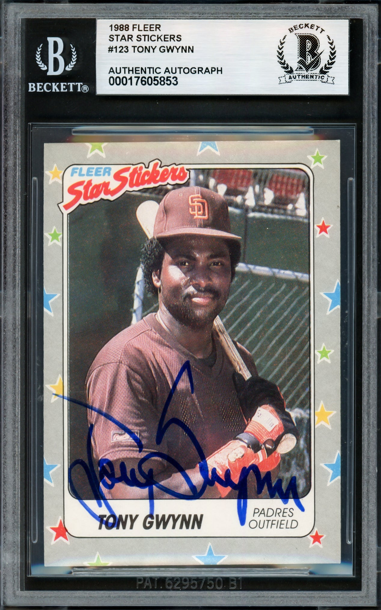 Tony Gwynn Autographed 1988 Fleer Star Stickers Card #123 San Diego Padres Beckett BAS #17605853