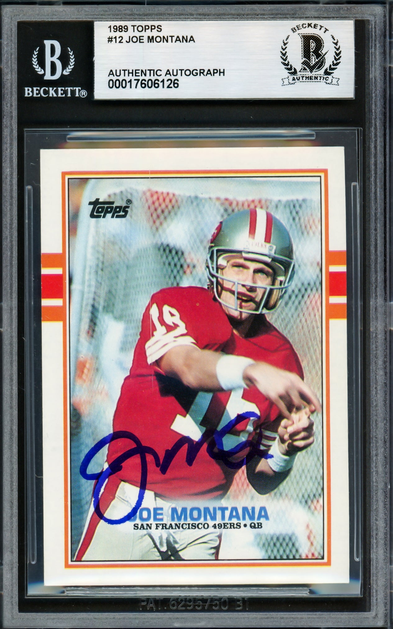 Joe Montana Autographed 1989 Topps Card #12 San Francisco 49ers Beckett BAS #17606126