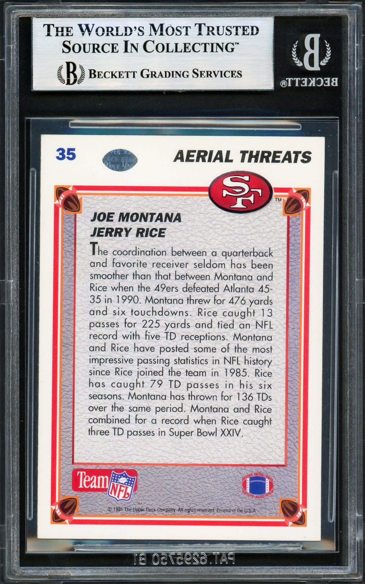 Joe Montana Autographed 1991 Upper Deck Card #35 San Francisco 49ers Beckett BAS #17606144