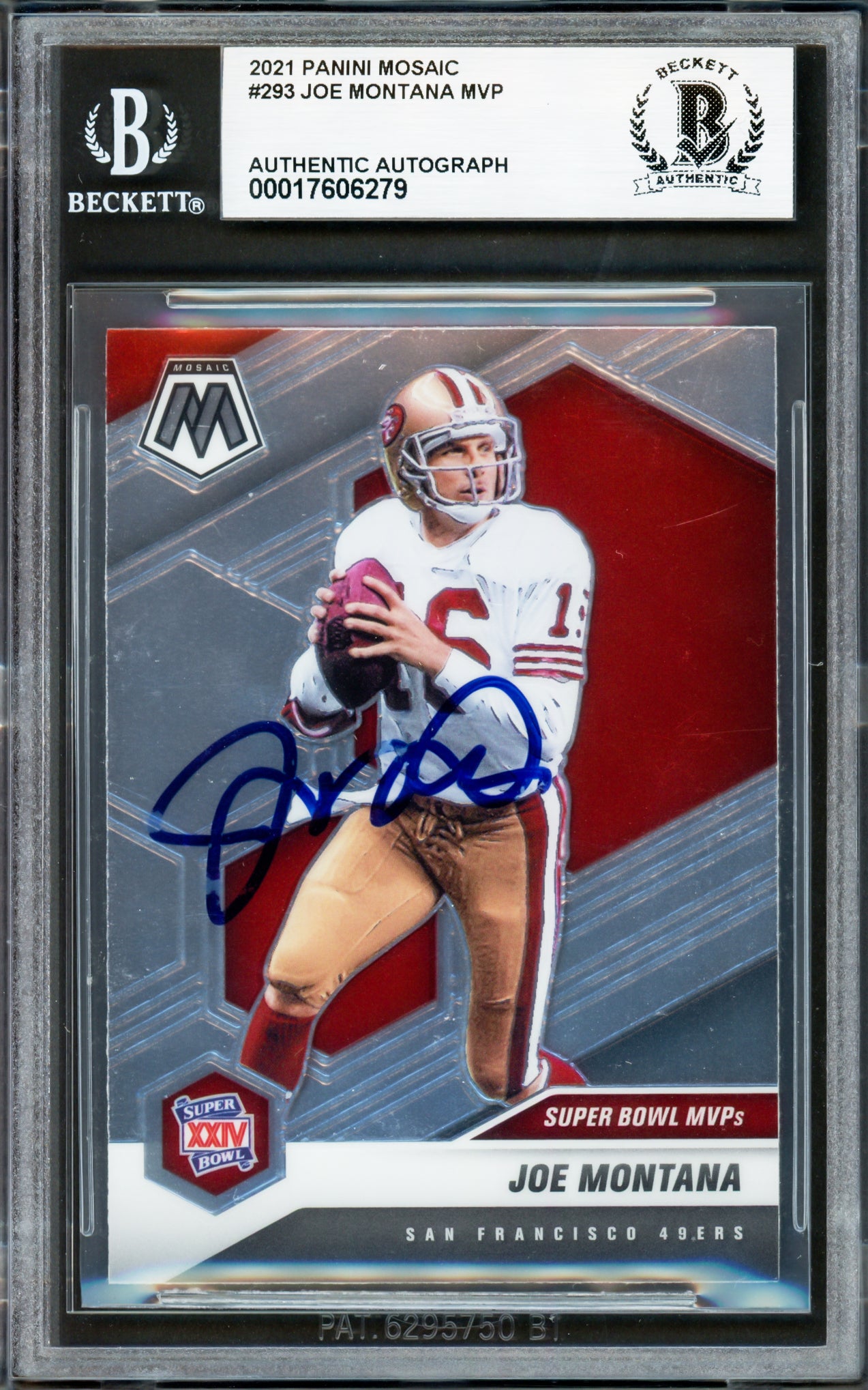 Joe Montana Autographed 2021 Panini Mosaic Card #293 San Francisco 49ers Beckett BAS #17606279