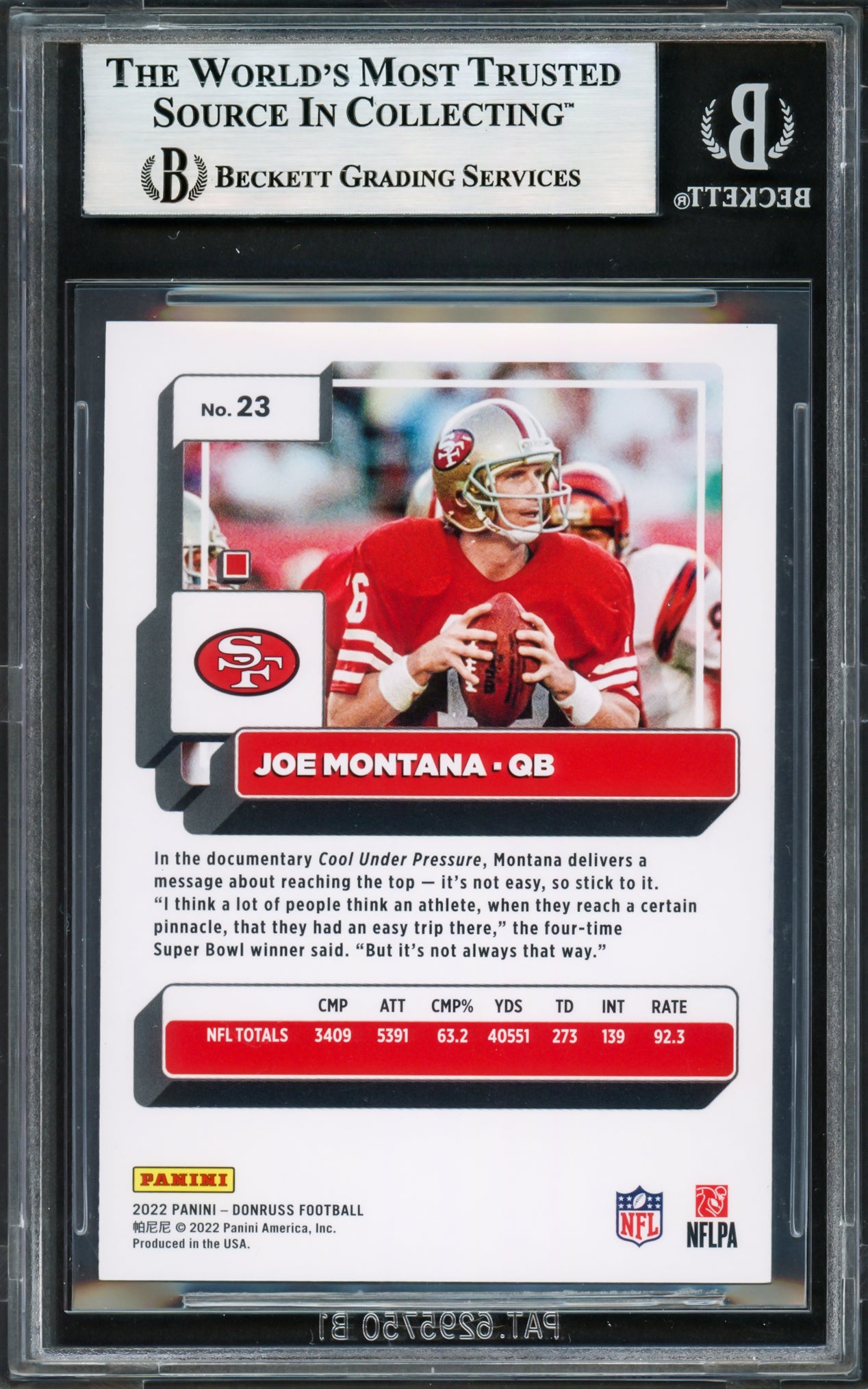 Joe Montana Autographed 2022 Donruss Card #23 San Francisco 49ers Beckett BAS #17606315