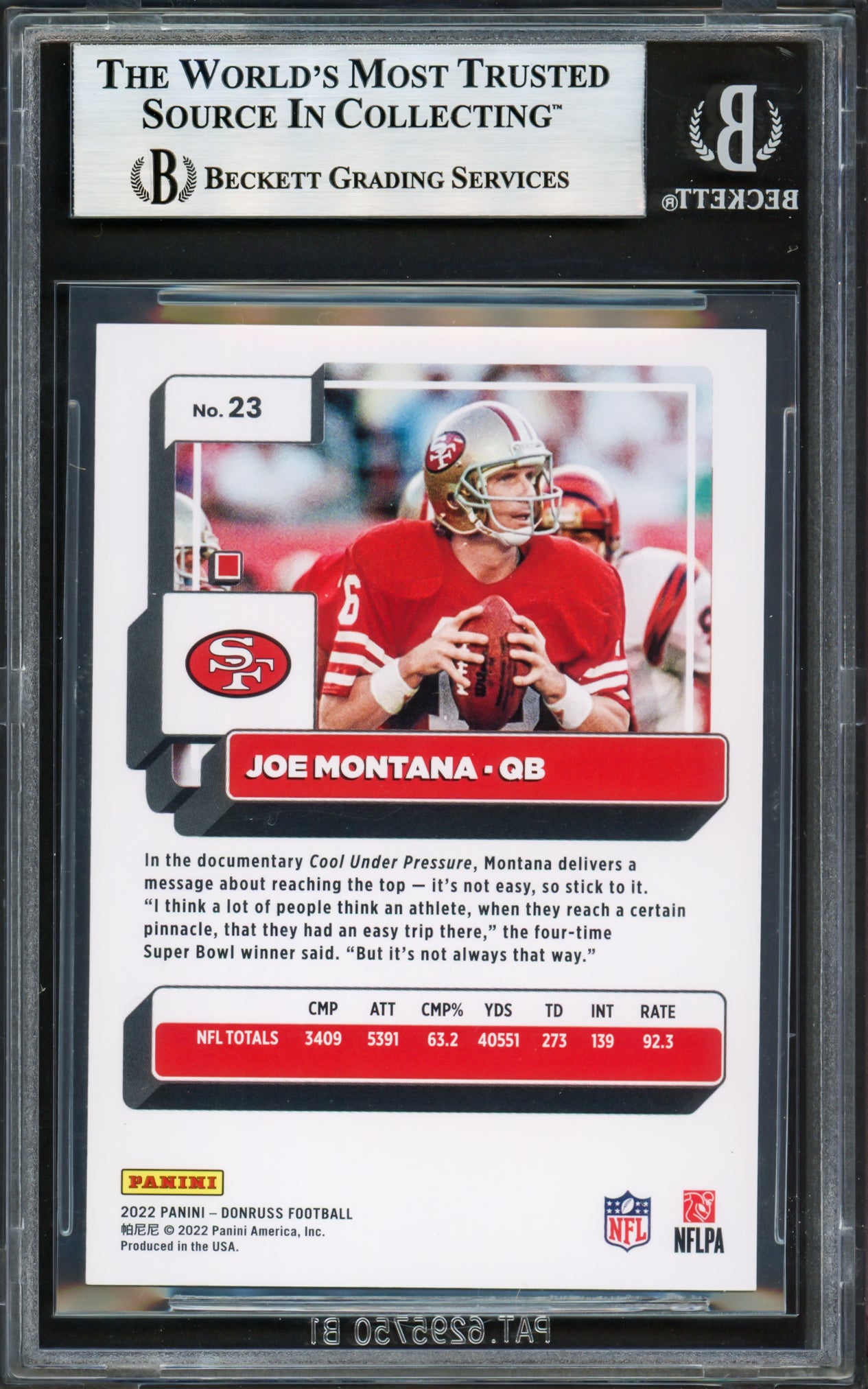 Joe Montana Autographed 2022 Donruss Card #23 San Francisco 49ers Beckett BAS #17606316