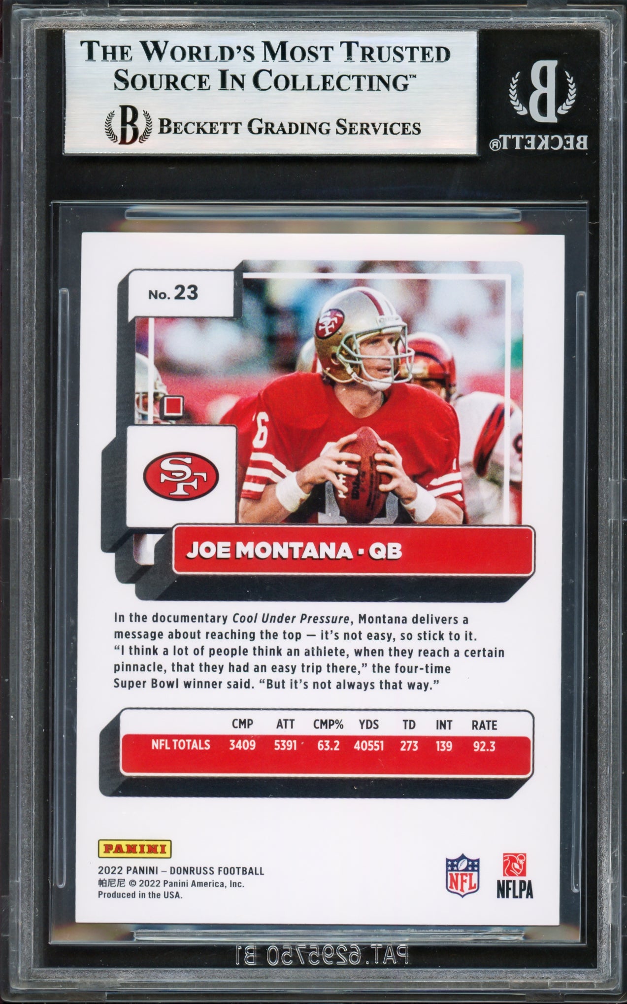 Joe Montana Autographed 2022 Donruss Card #23 San Francisco 49ers Beckett BAS #17606317