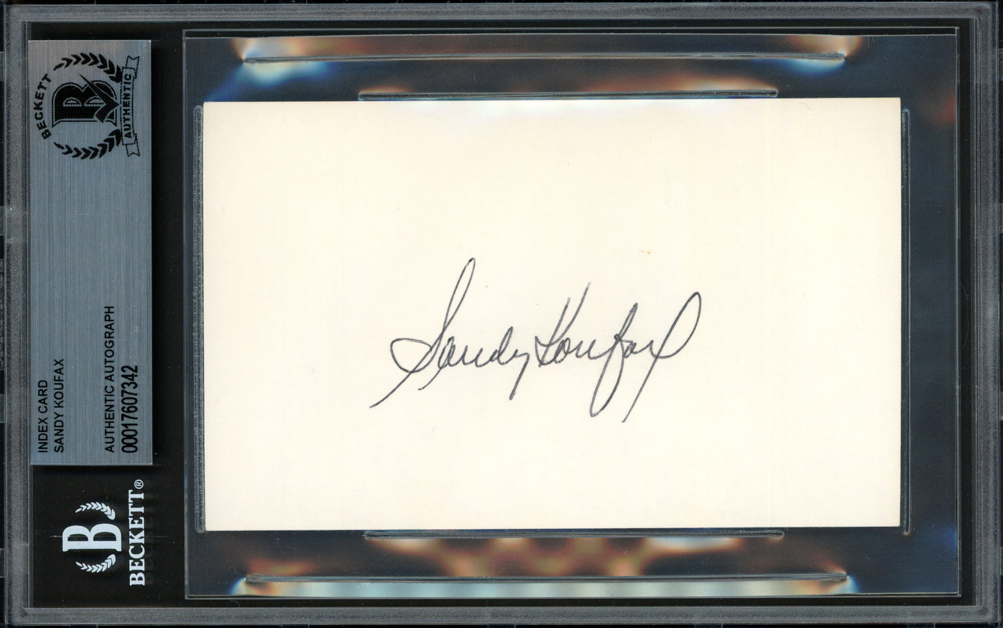 Sandy Koufax Autographed 3x5 Index Card Los Angeles Dodgers Vintage Signature Beckett BAS #17607342