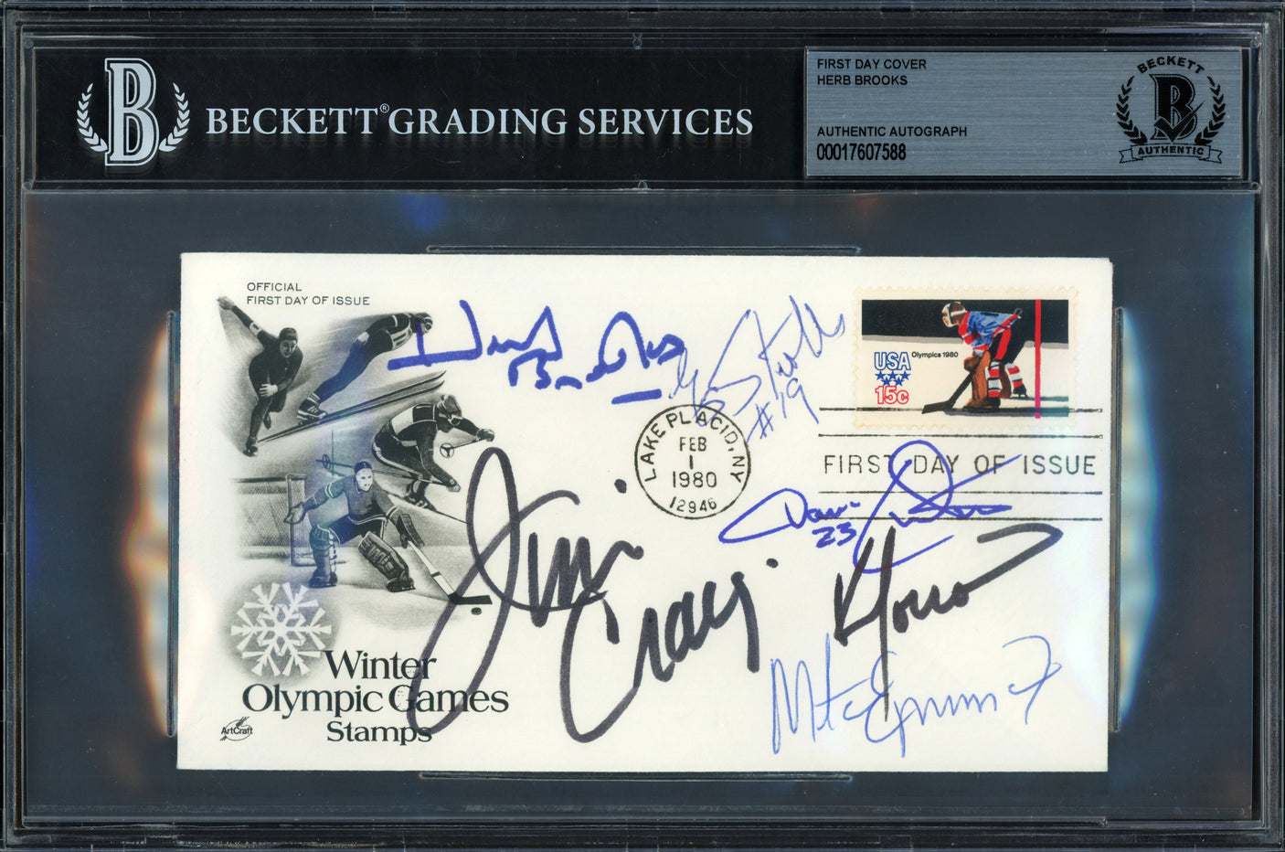 1980 Team USA Miracle on Ice Autographed First Day Cover With 5 Signatures Including Herb Brooks & Jim Craig Beckett BAS #17607588