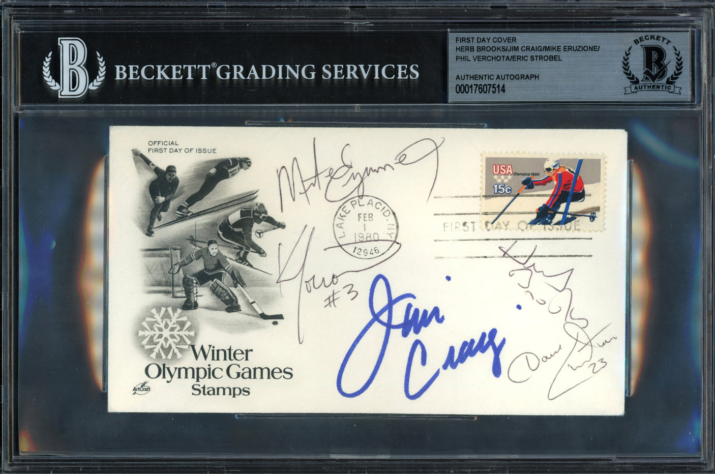 1980 Team USA Miracle on Ice Autographed First Day Cover With 5 Signatures Including Herb Brooks & Jim Craig Beckett BAS #17607514